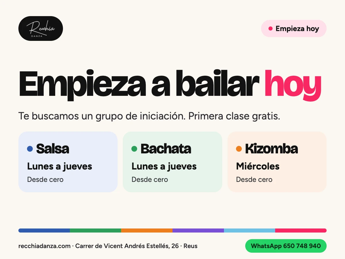 Empieza a bailar hoy: grupos de iniciación de salsa y bachata de lunes a jueves y de kizomba los miércoles, primera clase gratis
